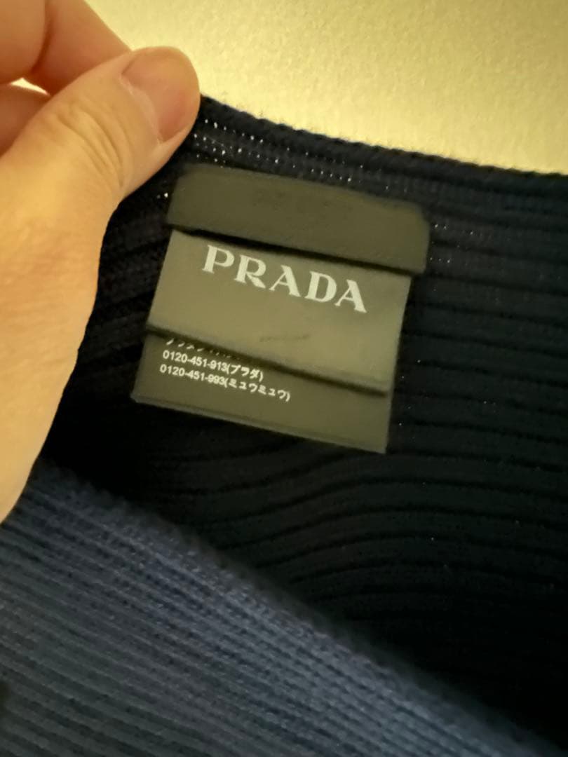【超美品】PRADA ネイビー リブ編みマフラー