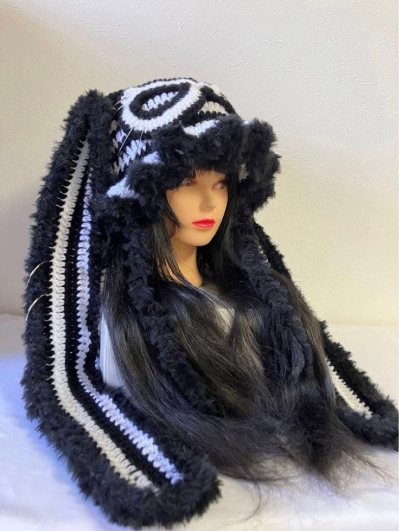 うさ耳ニット帽　ネコ耳ニット帽　ボンネット　パンク　量産型　ゴスロリ　y2k ☺︎