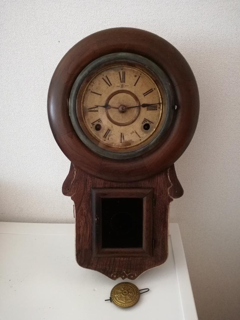 アンティーク柱時計 珍しい丸時計 振り子時計 掛け時計 松岡宗市時計