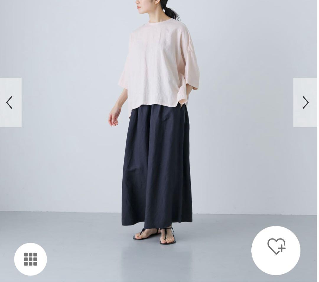 【週末値下！】 かぐれ リネンクルーネックハーフスリー 半袖 ブラウス ピンク