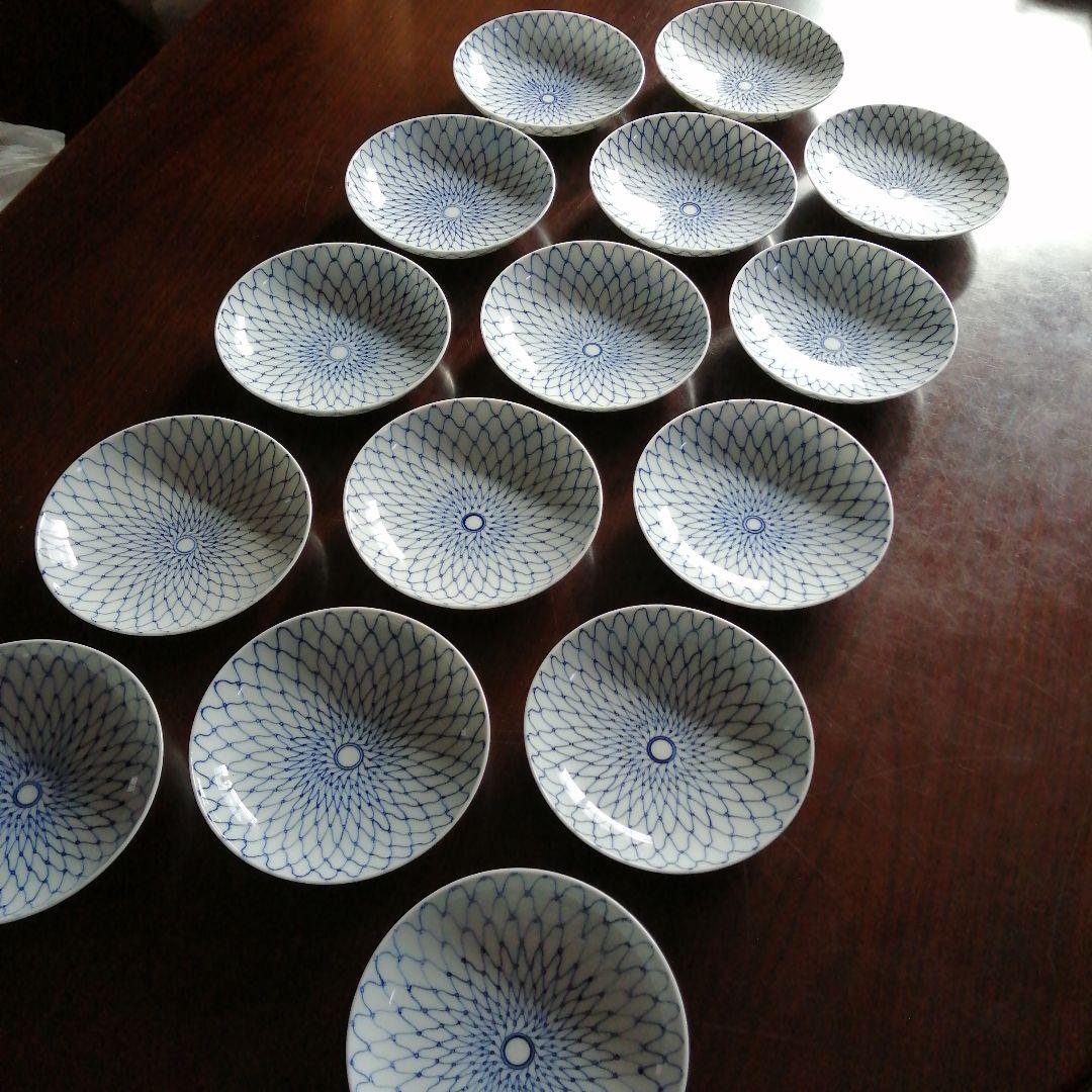 伊万里　染付網手紋皿　15枚　15cm　明治期