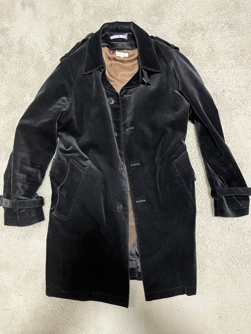 Paul Smith ベロアコート　ロング丈　ライナー付き　L 黒　ベルト付き