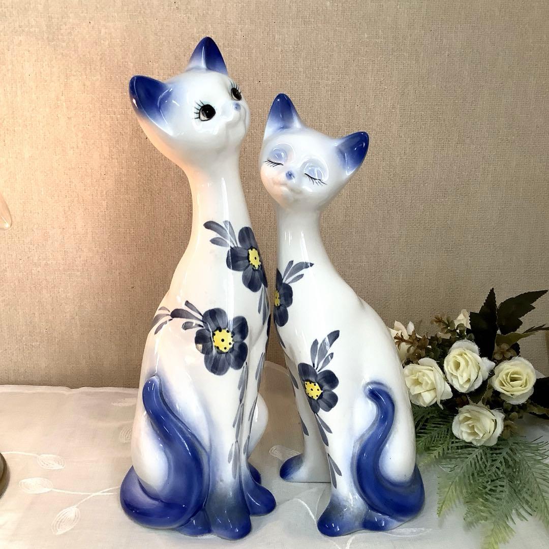 【美品】　ヴィンテージ　陶器　『ペア　猫さん』　オブジェ