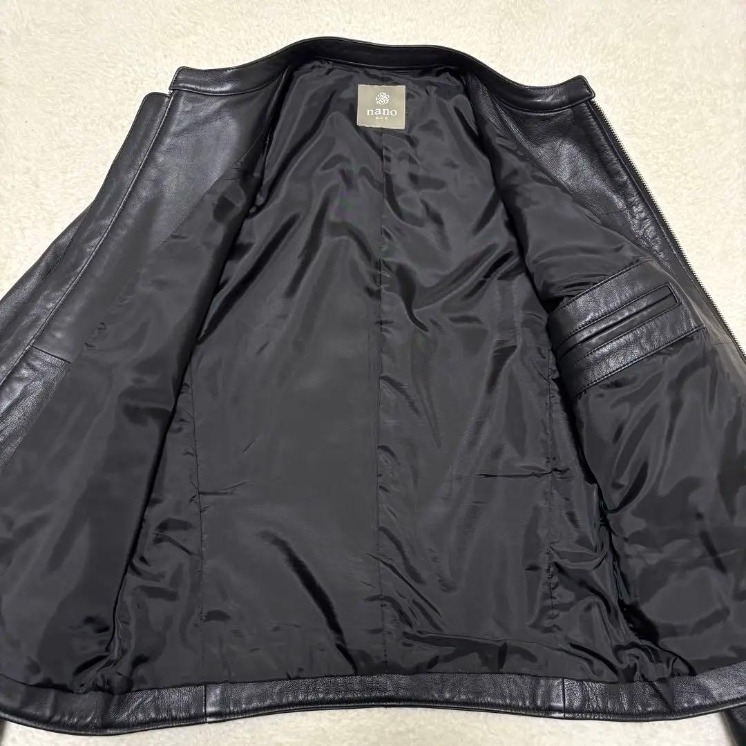 ナノユニバース シングルライダースジャケット 羊革 ラムレザー L ブラック