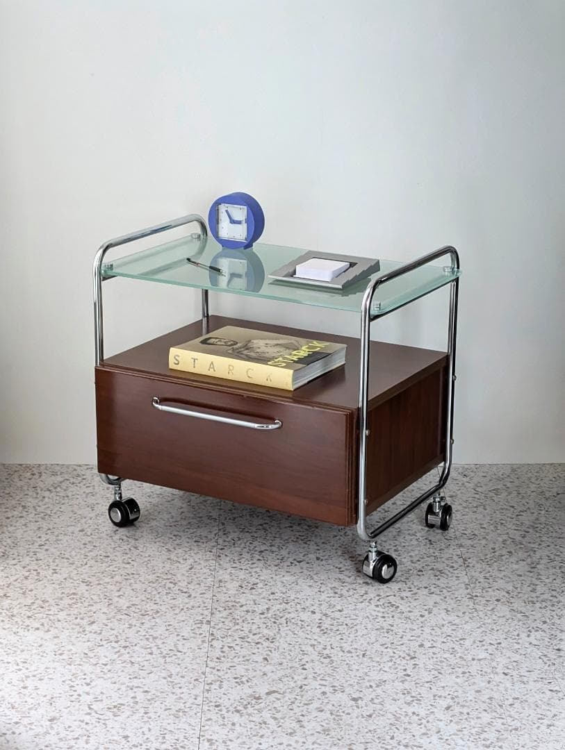 90s ビンテージ ガラストップ ワゴン キャスター ラック ミッドセンチュリー