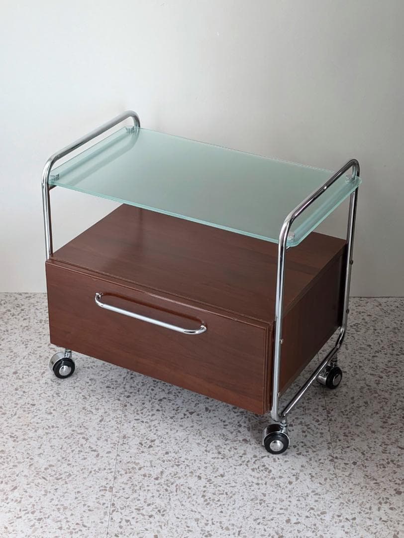 90s ビンテージ ガラストップ ワゴン キャスター ラック ミッドセンチュリー