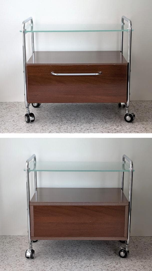 90s ビンテージ ガラストップ ワゴン キャスター ラック ミッドセンチュリー