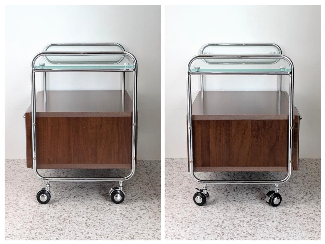 90s ビンテージ ガラストップ ワゴン キャスター ラック ミッドセンチュリー