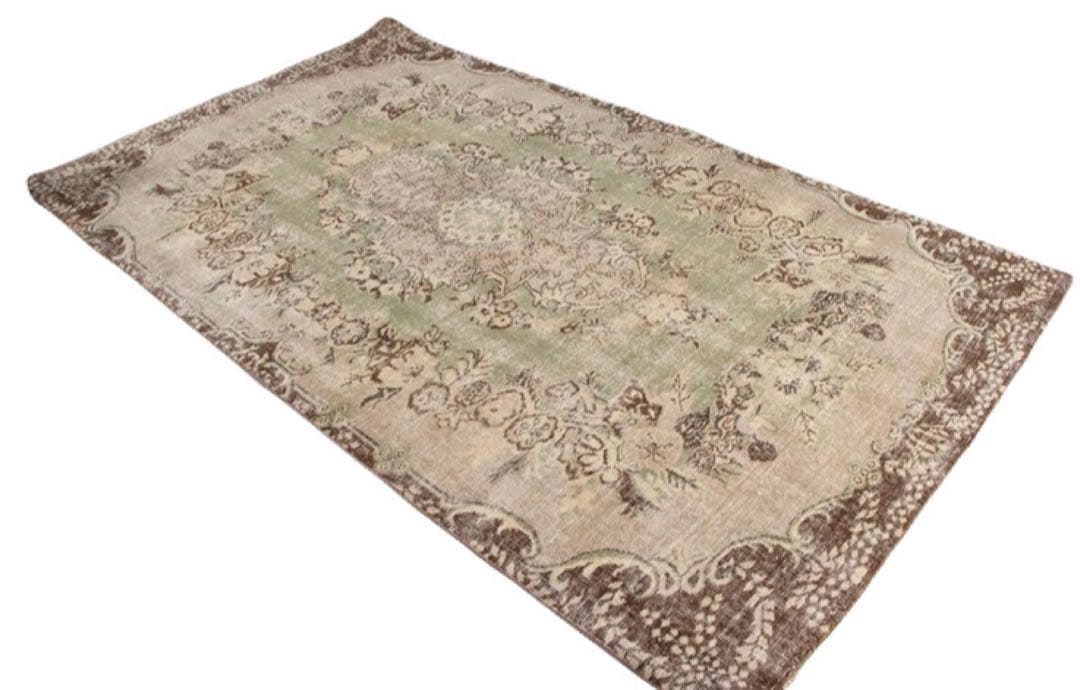 超大判　264. 153 トルコヴィンテージラグ　スモーキーグリーン　メダリオン