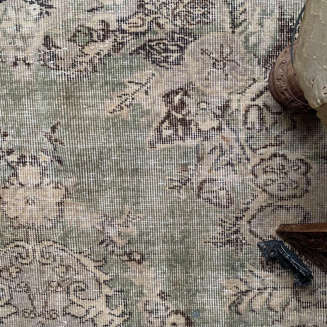 超大判　264. 153 トルコヴィンテージラグ　スモーキーグリーン　メダリオン