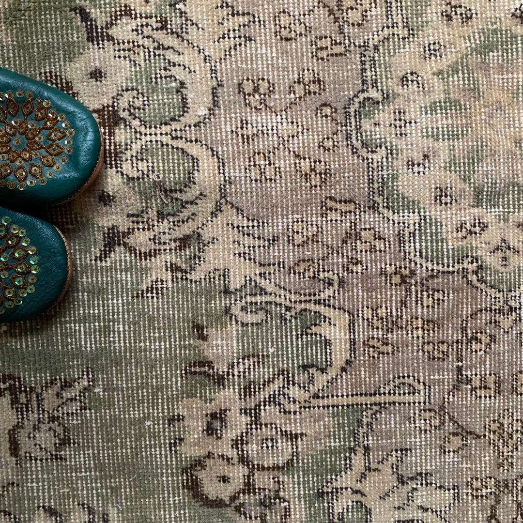 超大判　264. 153 トルコヴィンテージラグ　スモーキーグリーン　メダリオン