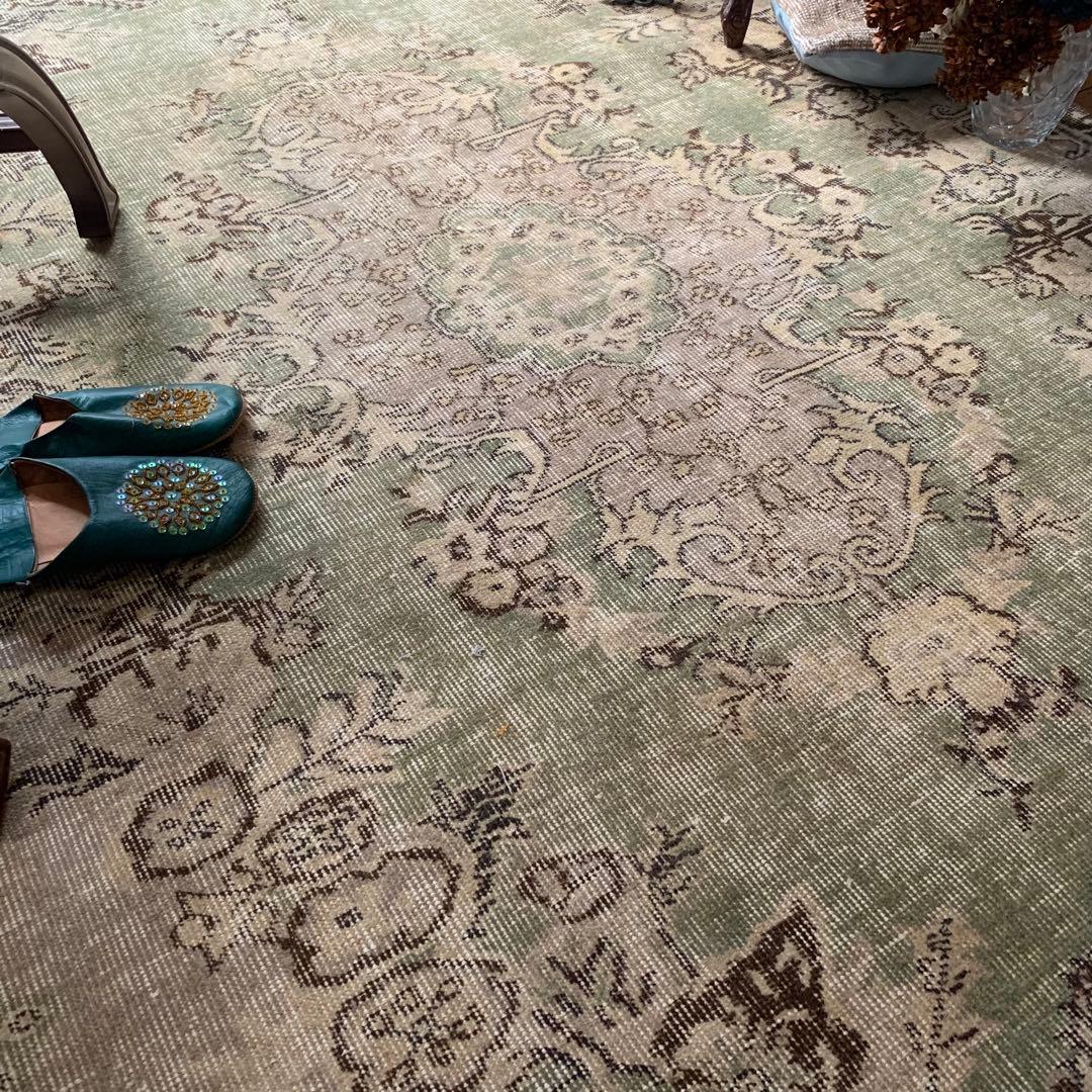 超大判　264. 153 トルコヴィンテージラグ　スモーキーグリーン　メダリオン