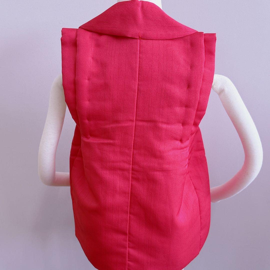 【新品未使用】七五三　３歳　女の子　被布フルセット　ピンク赤　無地