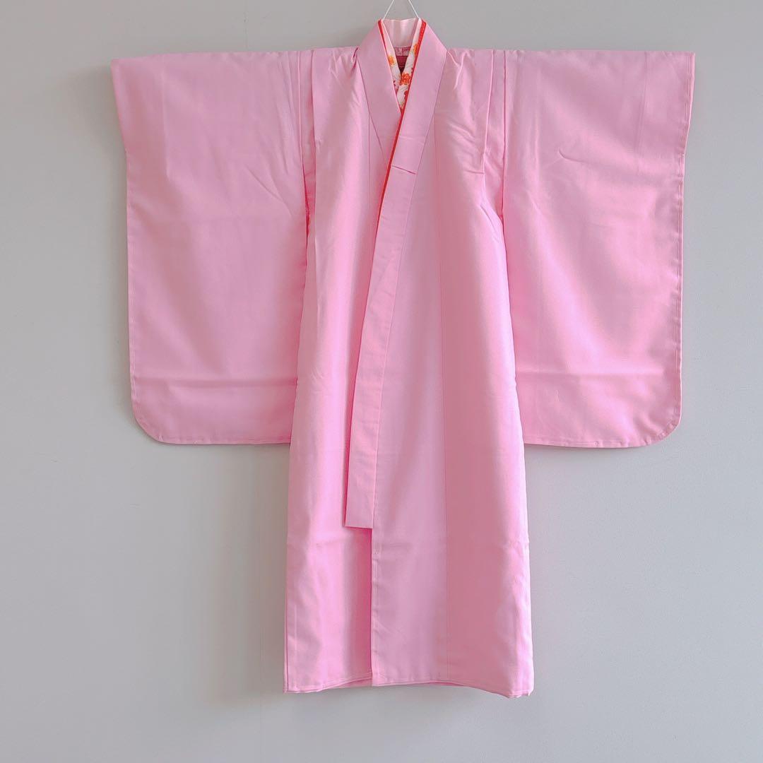 【新品未使用】七五三　３歳　女の子　被布フルセット　ピンク赤　無地