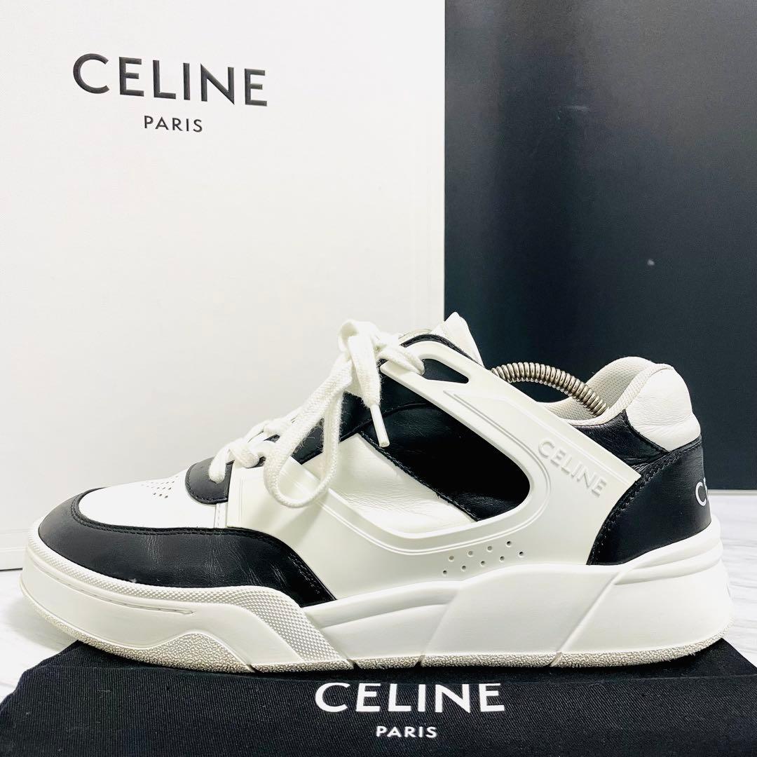 美品⭐️CELINE CT-07 サイドロゴ スニーカー レザー 白×黒27cm