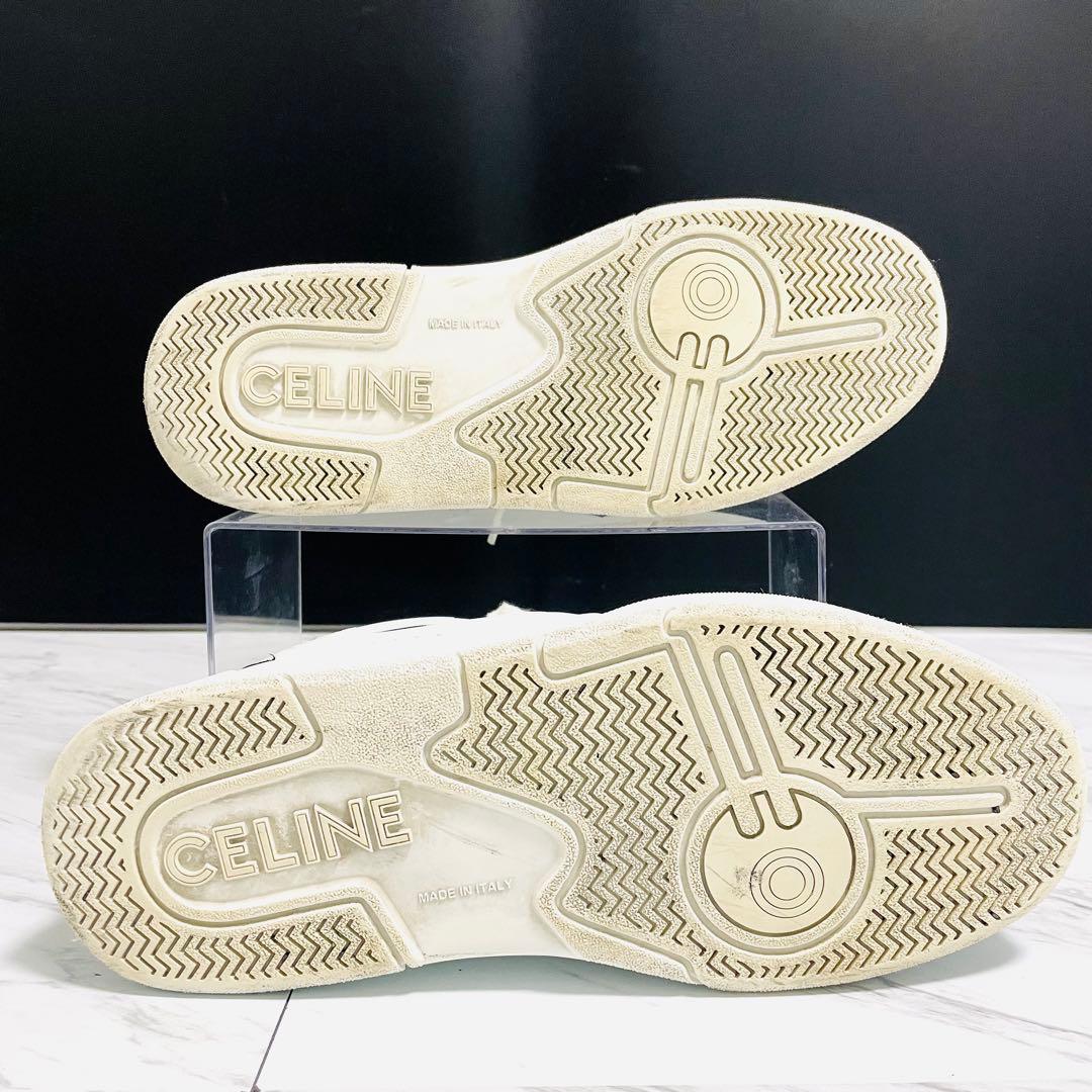 美品⭐️CELINE CT-07 サイドロゴ スニーカー レザー 白×黒27cm