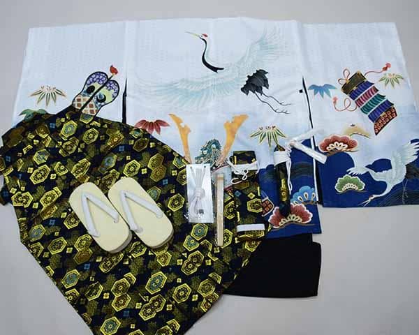 七五三 五歳 男児 羽織袴フルセット 紋袴 鶴 兜 袴変更可能 NO35820