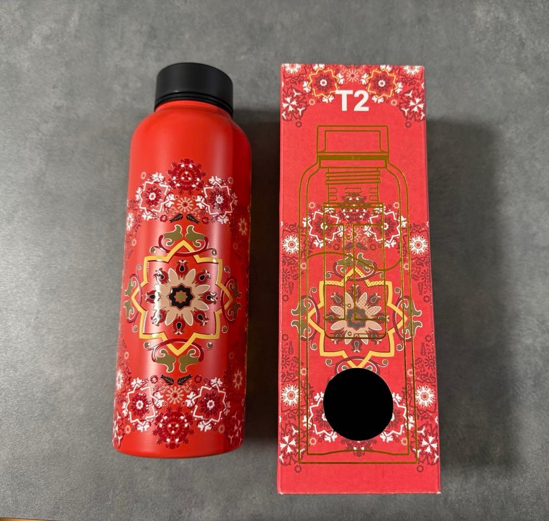 T2tea 赤い花柄 ステンレス水筒 500ml