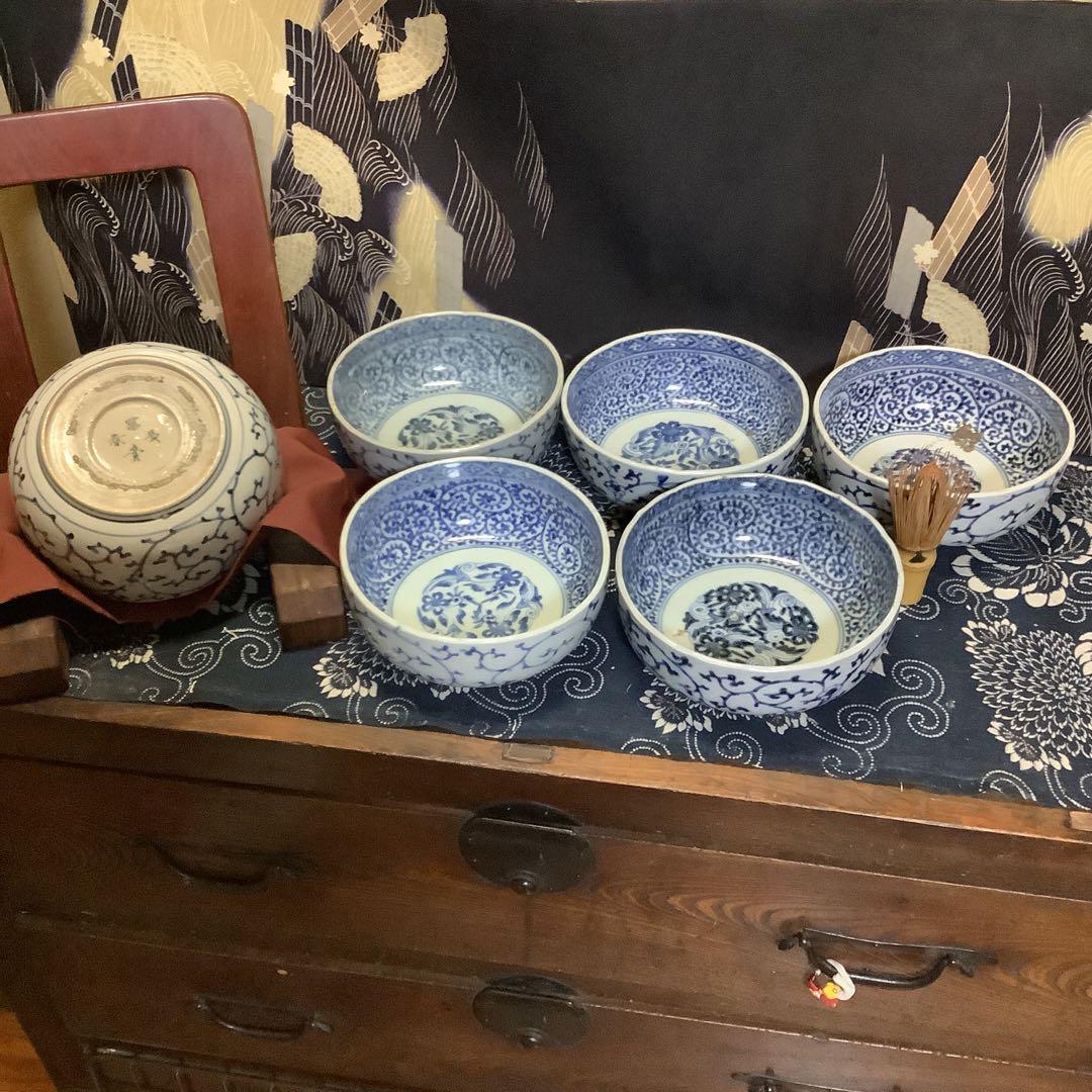 古伊万里　蛸唐草　富貴長春　大膾皿　江戸　6客　李朝・大聖寺・輪島塗・九谷焼好き