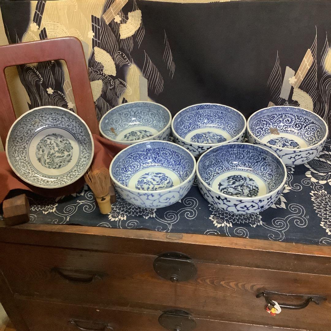 古伊万里　蛸唐草　富貴長春　大膾皿　江戸　6客　李朝・大聖寺・輪島塗・九谷焼好き