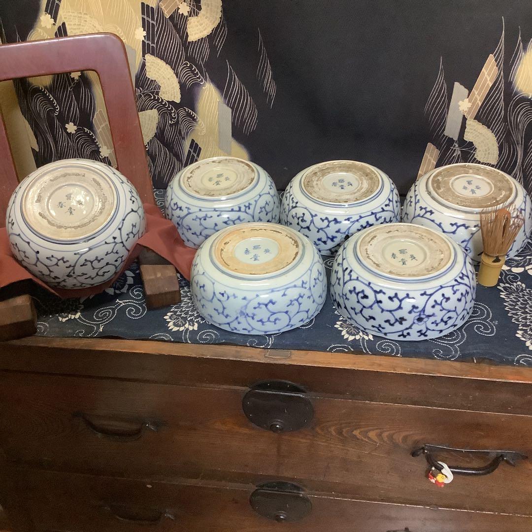 古伊万里　蛸唐草　富貴長春　大膾皿　江戸　6客　李朝・大聖寺・輪島塗・九谷焼好き