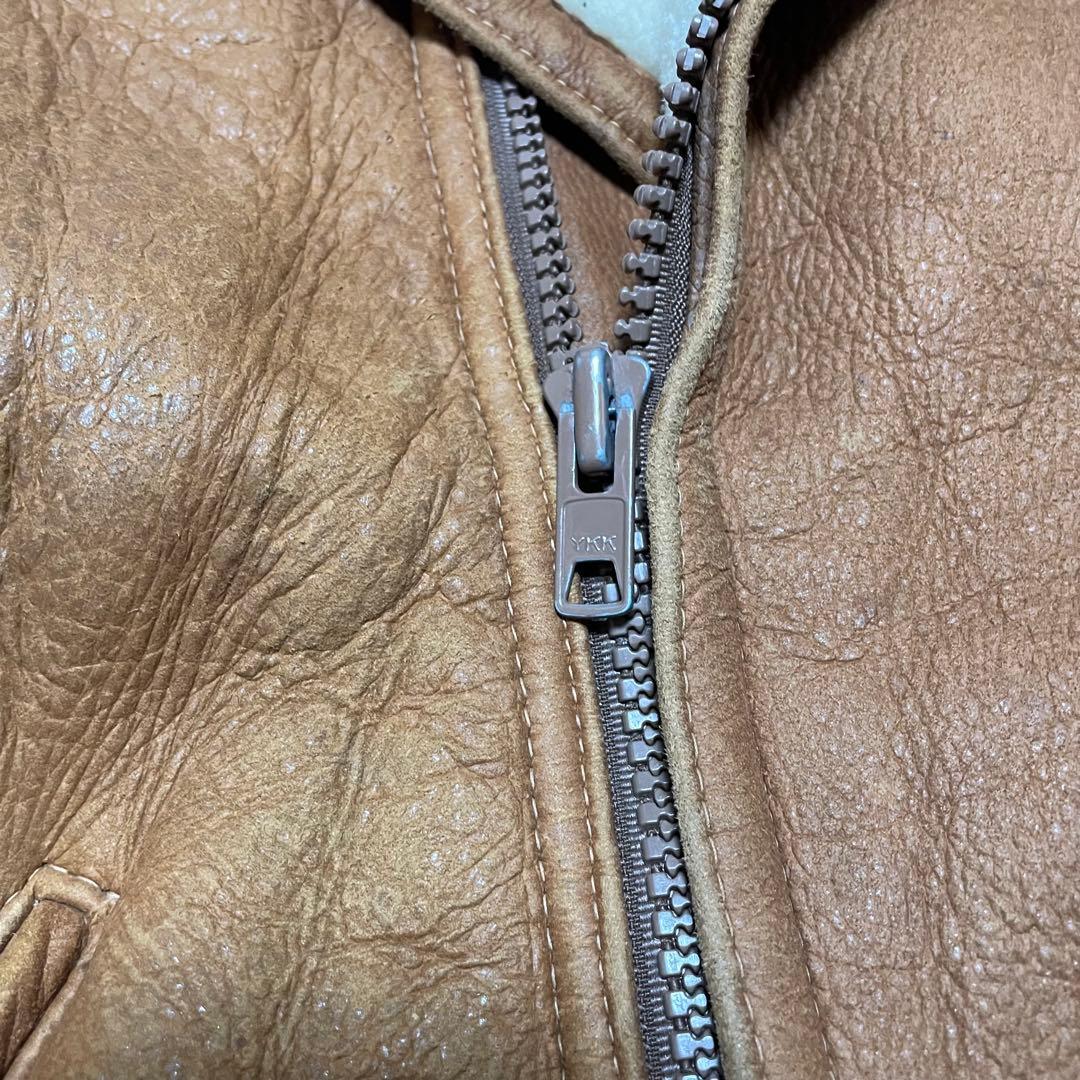 希少‼️USA製 ムートンライダースジャケット　ブラウンレザー　ダブル　ボア襟付き