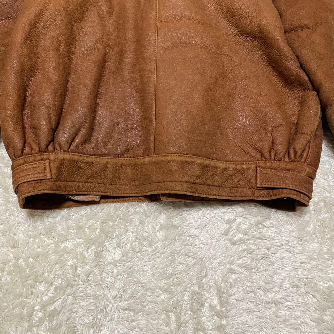 希少‼️USA製 ムートンライダースジャケット　ブラウンレザー　ダブル　ボア襟付き
