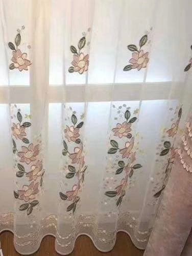 カーテン レースカーテン オーダーカーテン 二枚入り 花柄 アジャスターフック