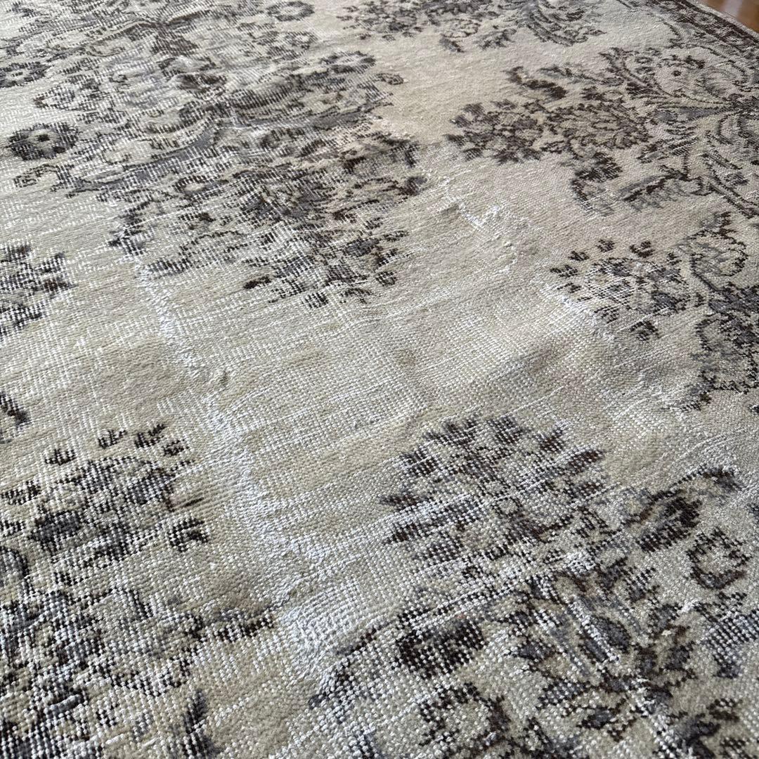 超大判173×272 クリーム×ブルーグレイ×ブラウン　トルコヴィンテージラグ