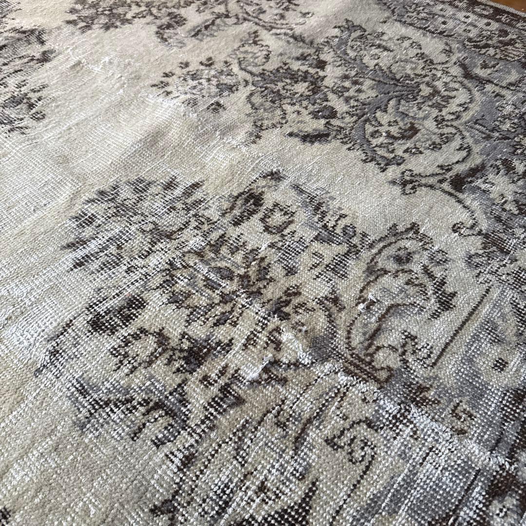 超大判173×272 クリーム×ブルーグレイ×ブラウン　トルコヴィンテージラグ