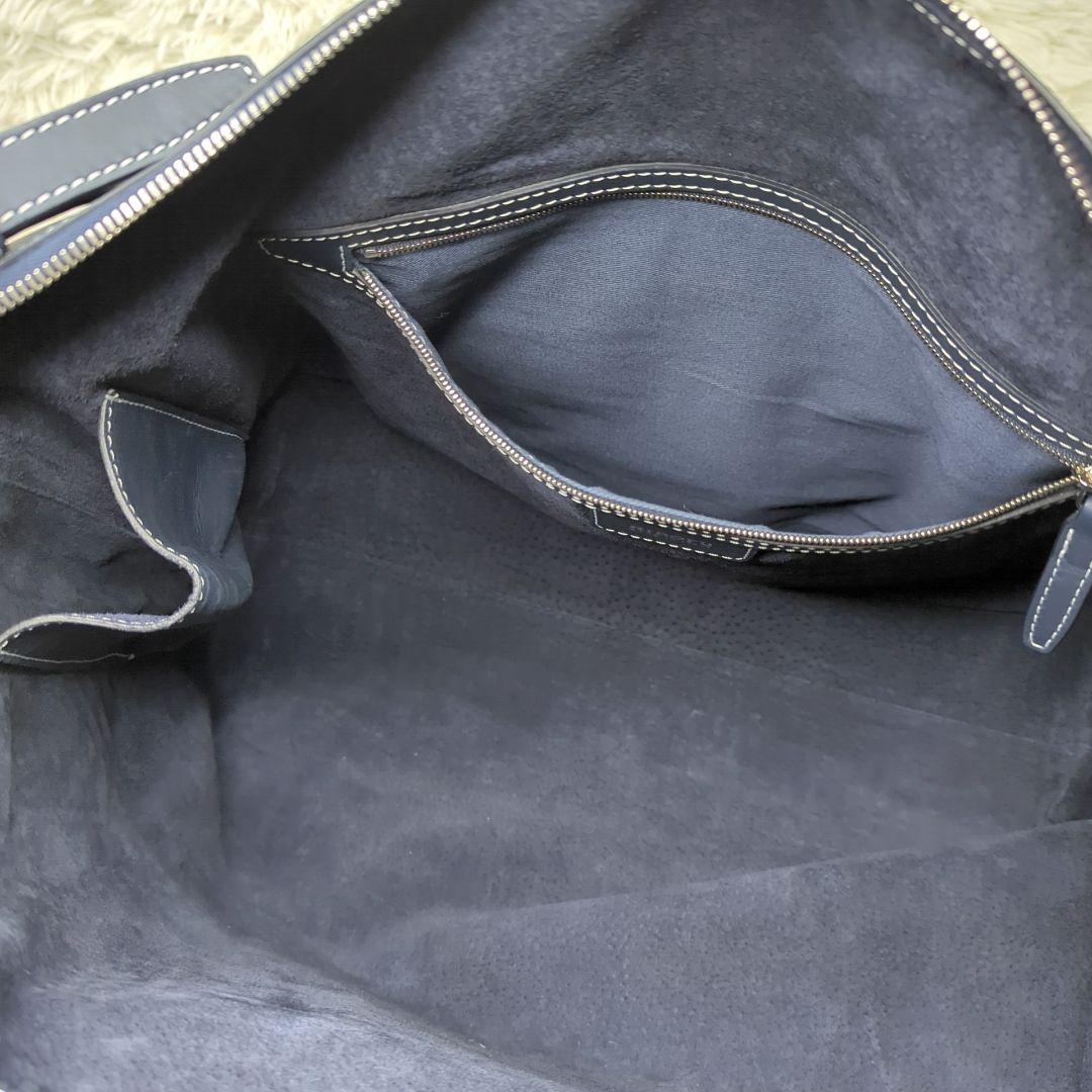 り*ん様 現行✨ヒロフ トートバッグ レザー ネイビー 2way ロゴ型押し A