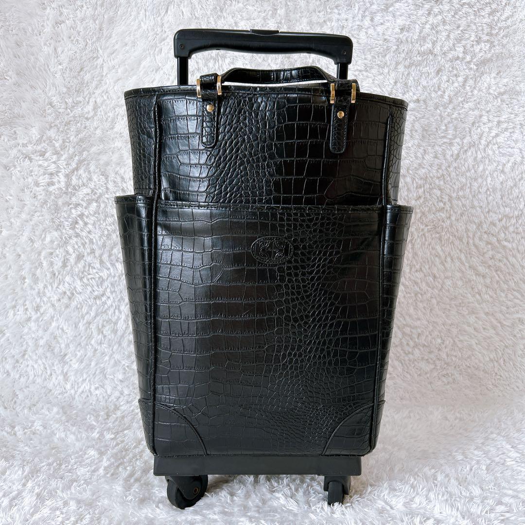 美品✨SWANY キャリーバッグ　クロコ型押し　レインカバー付き　4輪
