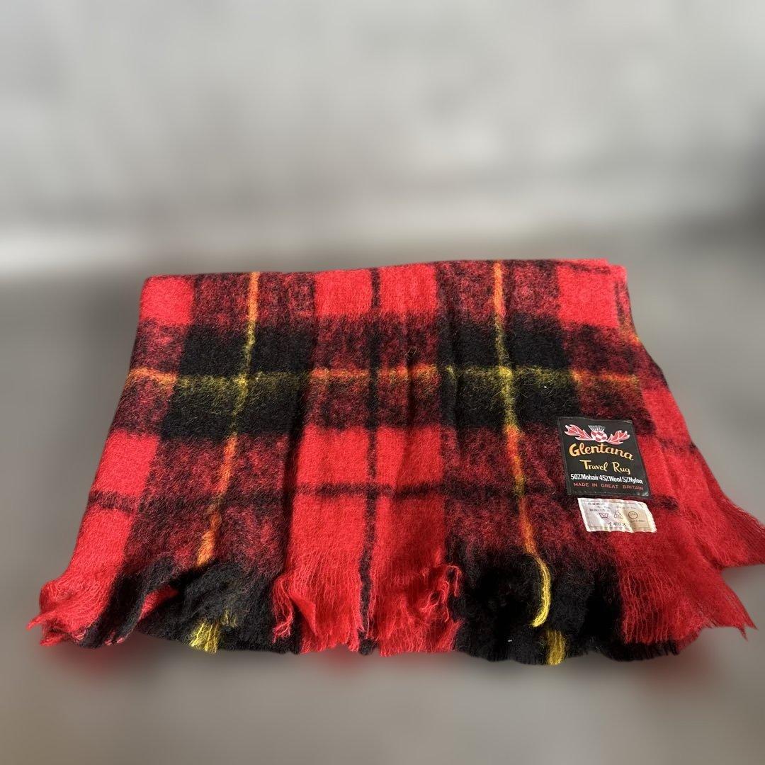 希少品‼️ヴィンテージ　イギリス製　Glentana トラベルラグ 赤黒チェック