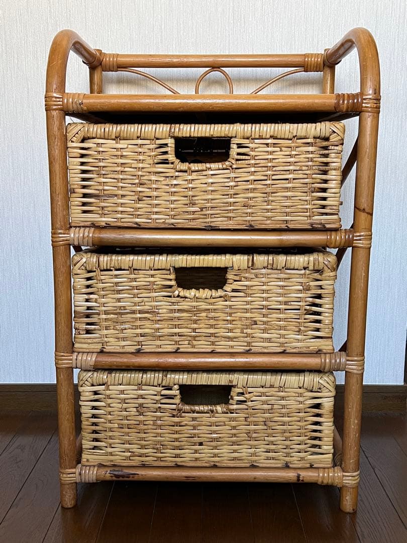 ラタンランドリー　3段チェスト　籐製品　バスケット　ラタンの3段チェスト