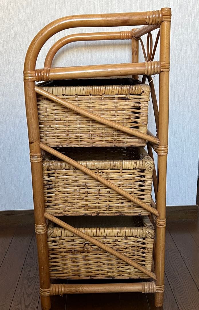 ラタンランドリー　3段チェスト　籐製品　バスケット　ラタンの3段チェスト