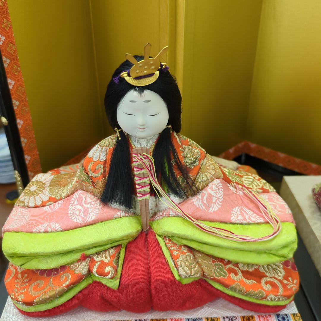 レトロ　木目込み　雛人形 金屏風付き ひな祭り　台付き　お雛様
