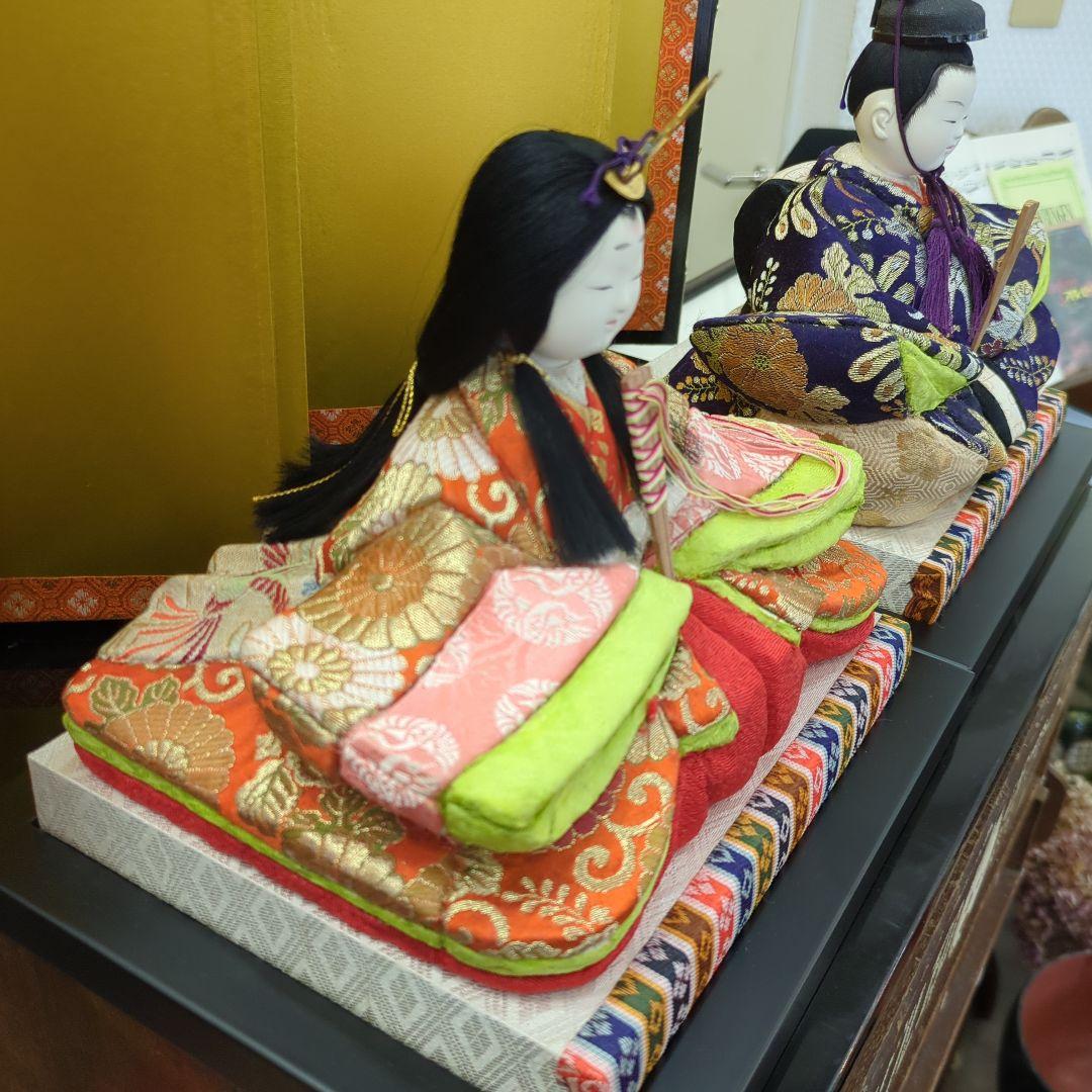 レトロ　木目込み　雛人形 金屏風付き ひな祭り　台付き　お雛様
