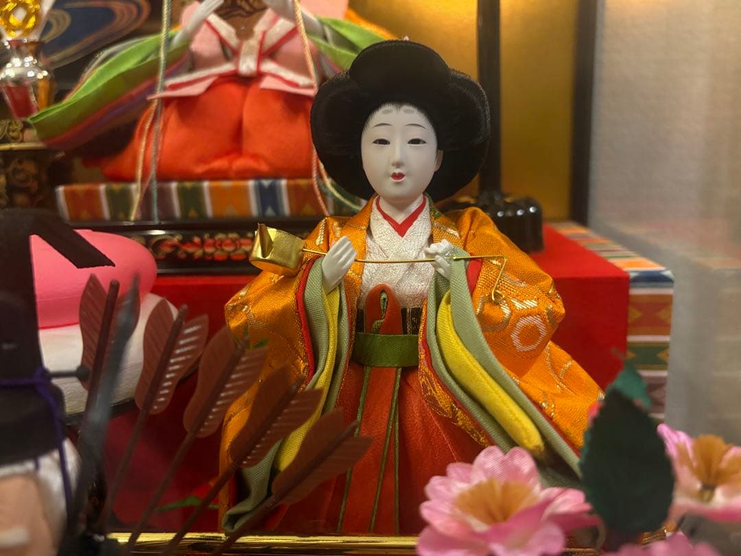 雛人形セット ガラスケース付き　オルゴール　狭山清玉作　ぼんぼり