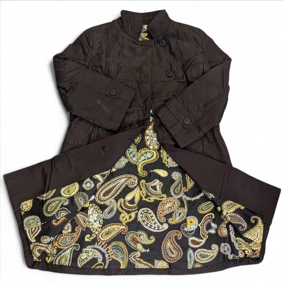 LEONARD レオナール コート ブラウン 裏地プリント花柄 13ARサイズ