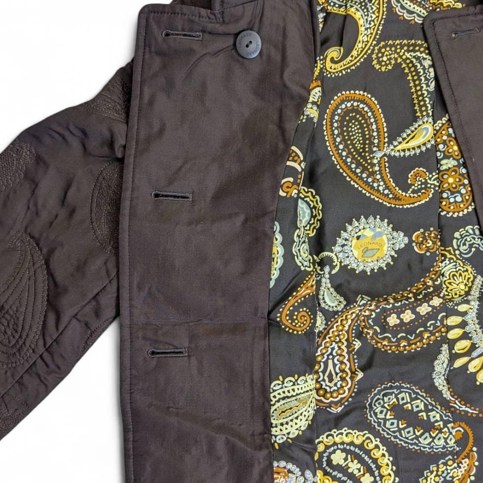 LEONARD レオナール コート ブラウン 裏地プリント花柄 13ARサイズ