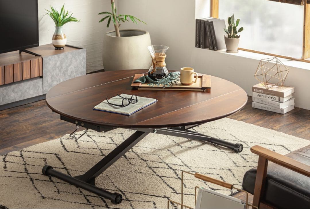 昇降式テーブル ガス圧 120 ダイニングテーブル 折りたたみ 丸　東京池袋