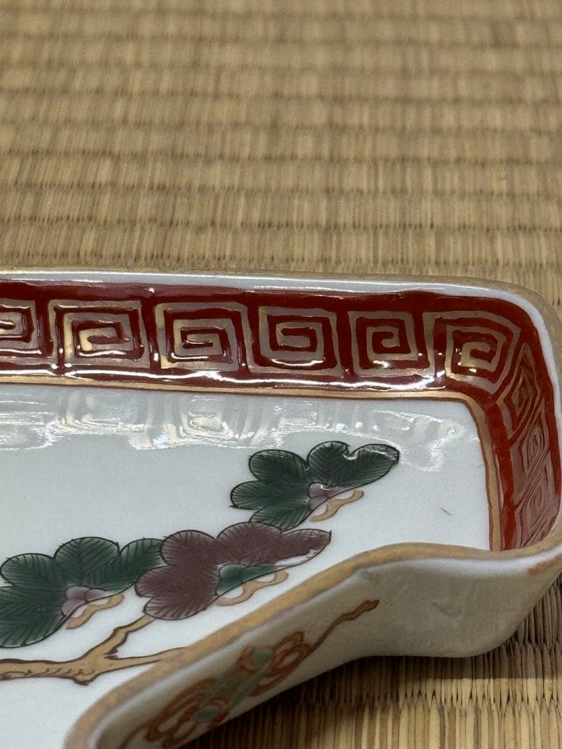 【古伊万里】色絵 「一富士二鷹三茄子」 富士形　変形皿 9客　明治時代