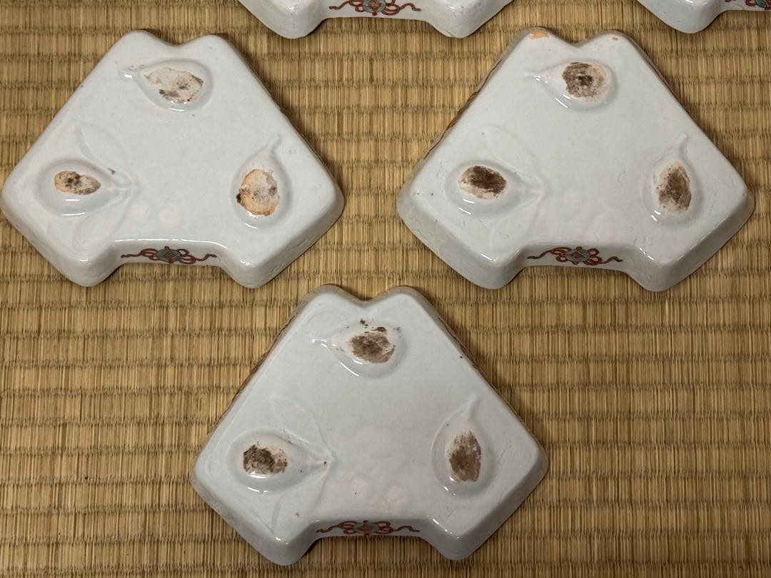 【古伊万里】色絵 「一富士二鷹三茄子」 富士形　変形皿 9客　明治時代