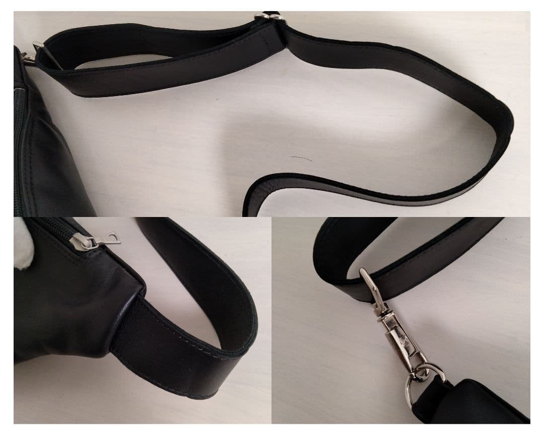 希少 m0851 ボディバッグ ショルダーバッグ ロゴ刻印 レザー ブラック