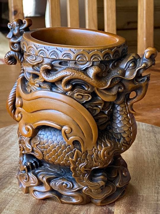 中国 台湾 獅祥　石彫刻　置き物　筆立て1点