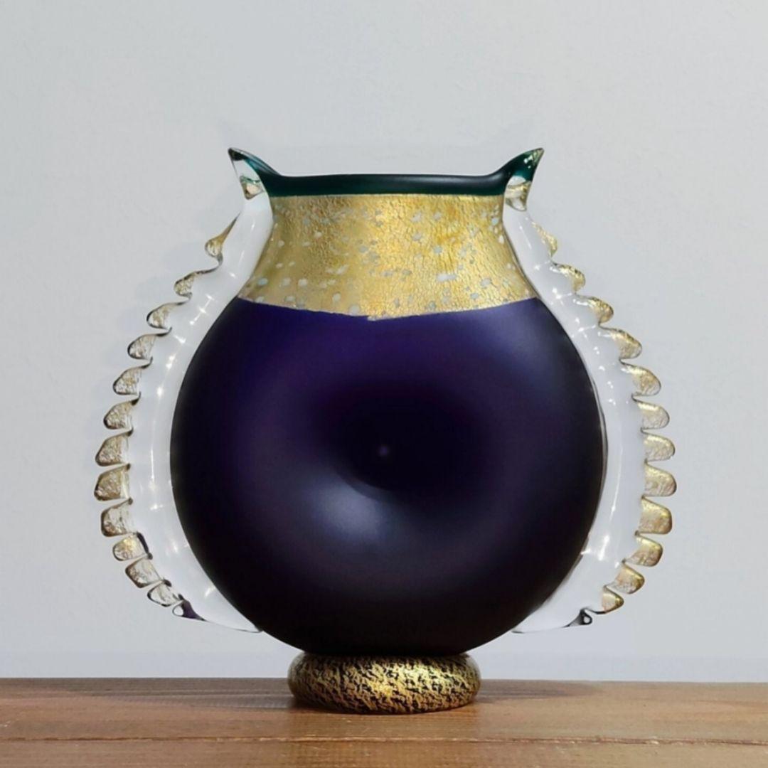 現代の名工 黒木国昭作 金彩 羽付き えくぼ 花瓶 フラワーベース 壺 花器