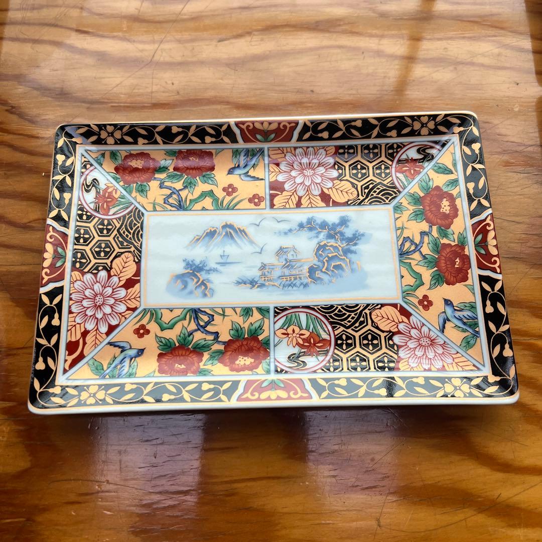 有田焼　弥生窯　角皿　金彩色絵　5枚セット　古伊万里　色絵　丸紋　銘々皿