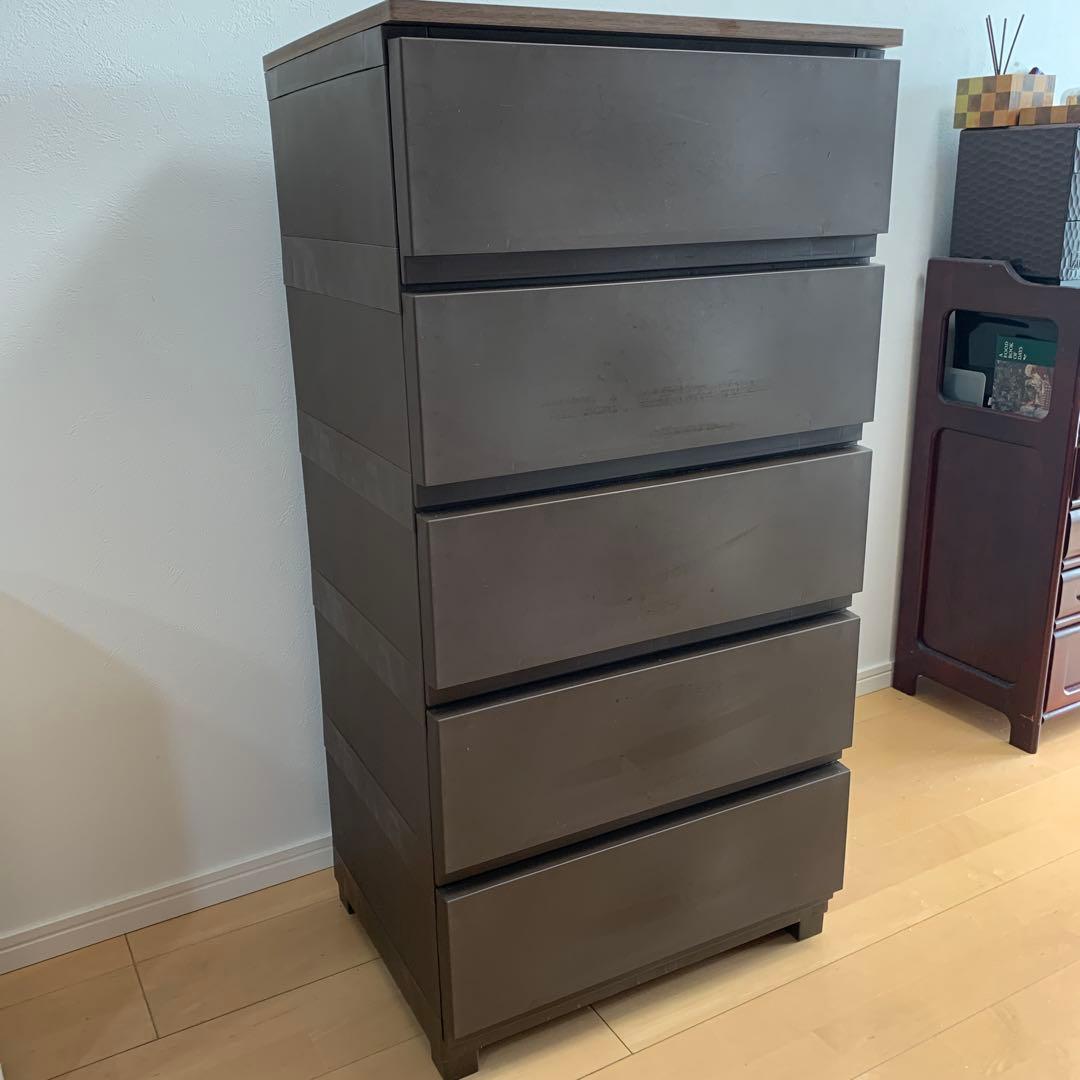 ダークブラウン 5段チェスト　工具不要簡単組立