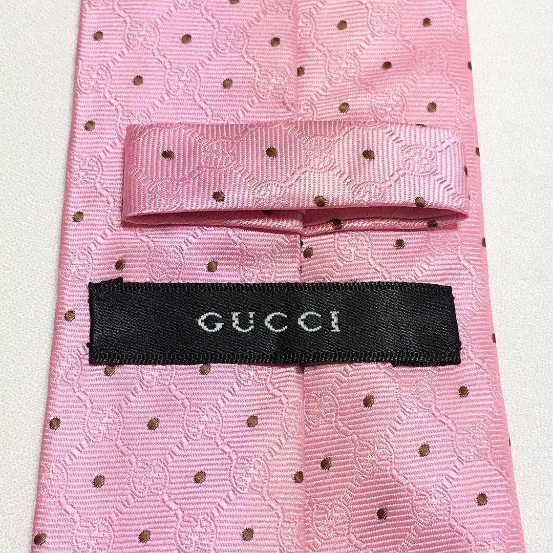 未使用級 グッチ GUCCI ネクタイ シルク100% ピンク ドット