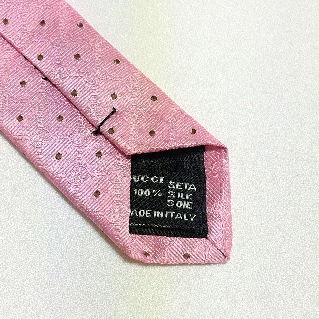 未使用級 グッチ GUCCI ネクタイ シルク100% ピンク ドット